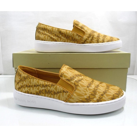 Michael Kors Keaton Slip On Sneakers MK Signature Marigold Yellow Size 7 - Picture 1 of 6